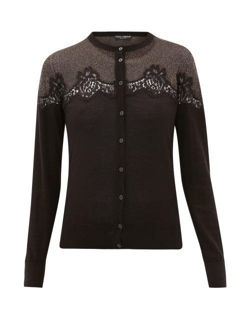 Matchesfashion.com Dolce & Gabbana - Chantilly Lace And Lam-insert Cardigan - Womens - Black Gold