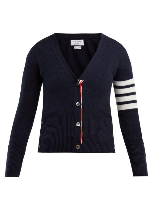 Matchesfashion.com Thom Browne - V Neck Cashmere Cardigan - Womens - Navy Multi