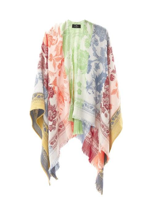 Etro - Floral-jacquard Wool-blend Shawl - Womens - Multi