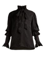 Matchesfashion.com Saint Laurent - Ruffled Pussy Bow Floral Jacquard Blouse - Womens - Black