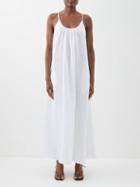 Another Tomorrow - Gathered Scoop-back Organic-linen Dress - Womens - White