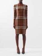 Burberry - High-neck Check-print Jersey Dress - Womens - Brown Multi