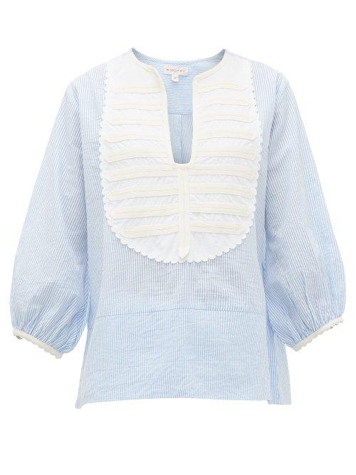 Matchesfashion.com Wiggy Kit - Contrast Panel Striped Cotton Seersucker Shirt - Womens - Blue Multi