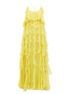 Matchesfashion.com Valentino - Ruffled Open Back Silk Chiffon Gown - Womens - Yellow