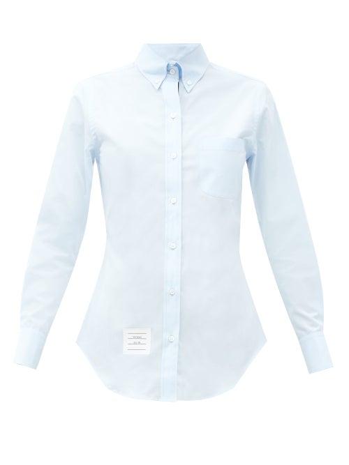 Matchesfashion.com Thom Browne - Logo-label Cotton-poplin Button-down Shirt - Womens - Blue