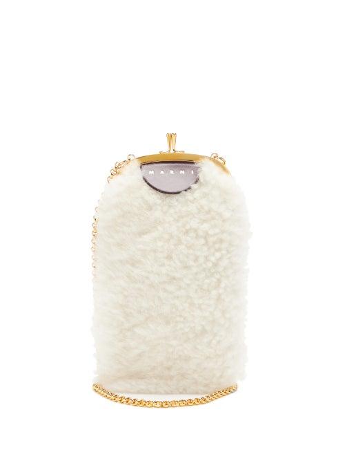 Matchesfashion.com Marni - Portatelefono Shearling Cross-body Bag - Womens - White Multi