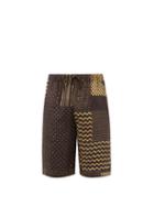 11.11 / Eleven Eleven - Block-printed Silk Straight-leg Shorts - Mens - Brown