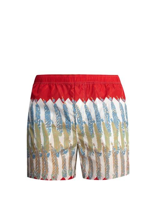 Matchesfashion.com Valentino - Feather Print Swim Shorts - Mens - Red