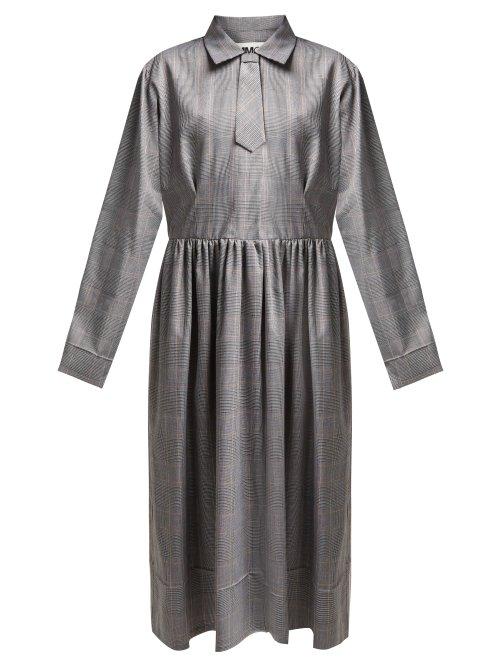 Matchesfashion.com Mm6 Maison Margiela - Checked Print Midi Dress - Womens - Grey Multi