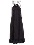 Loewe Paula's Ibiza - Pintucked Ruffled-hem Crepe Midi Dress - Womens - Black