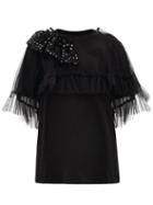 Matchesfashion.com Simone Rocha - Puff-sleeve Tulle-cape Cotton T-shirt - Womens - Black