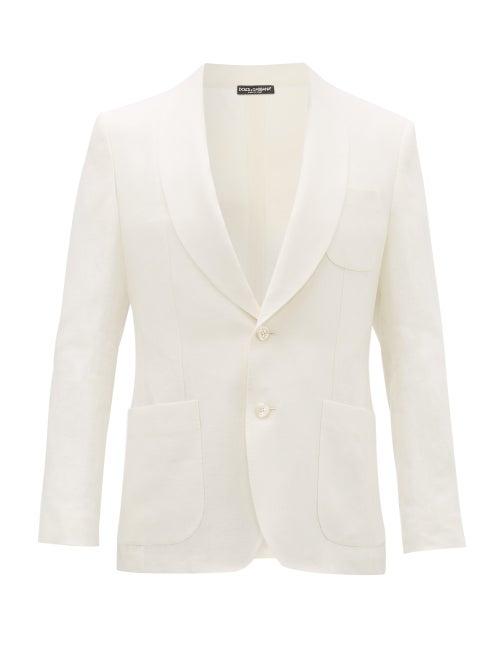 Matchesfashion.com Dolce & Gabbana - Slubbed-linen Oxford Tuxedo Jacket - Mens - White