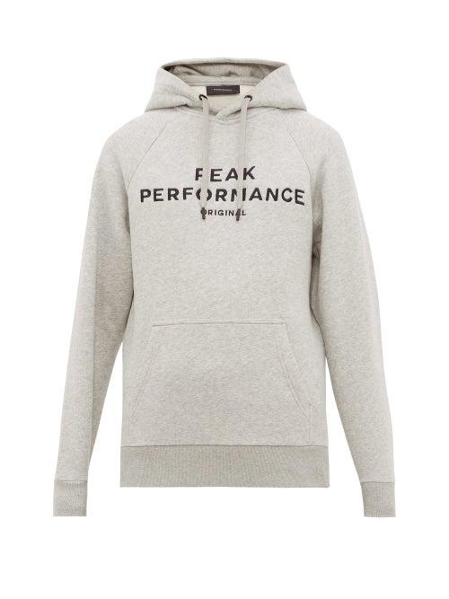 Matchesfashion.com Peak Performance - Logo Embroidered Cotton Blend Hooded Sweatshirt - Mens - Grey