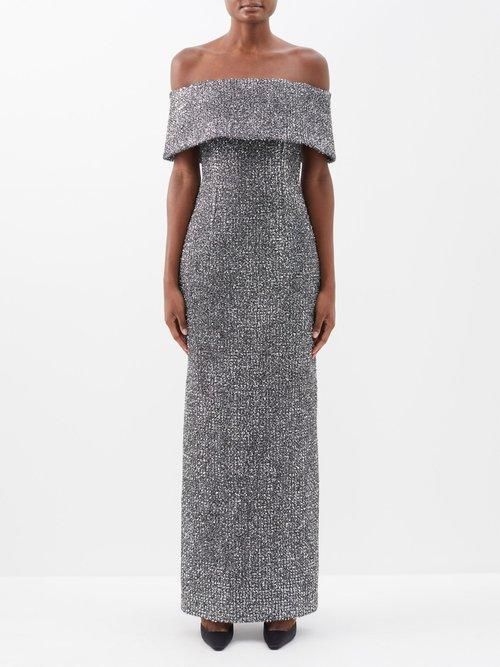 Emilia Wickstead - Emmanuella Off-the-shoulder Metallic-tweed Gown - Womens - Black Silver