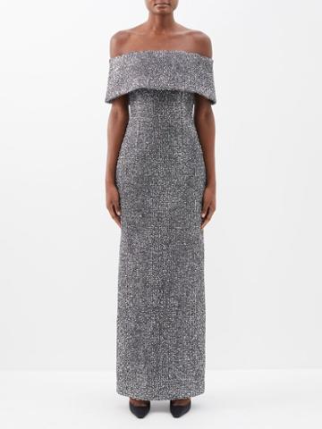 Emilia Wickstead - Emmanuella Off-the-shoulder Metallic-tweed Gown - Womens - Black Silver