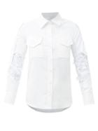 Matchesfashion.com Thebe Magugu - Floral-appliqu Mesh Insert Cotton-poplin Shirt - Womens - White