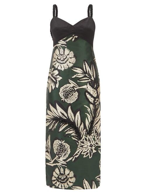 Johanna Ortiz - Pomme Aroma Floral-print Satin Dress - Womens - Green Multi
