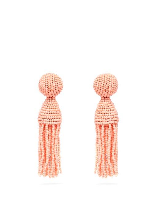 Matchesfashion.com Oscar De La Renta - Bead Embellished Tassel Drop Earrings - Womens - Pink