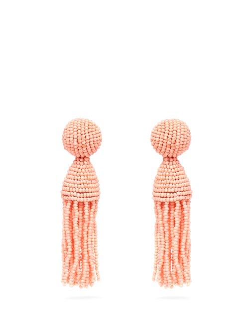 Matchesfashion.com Oscar De La Renta - Bead Embellished Tassel Drop Earrings - Womens - Pink