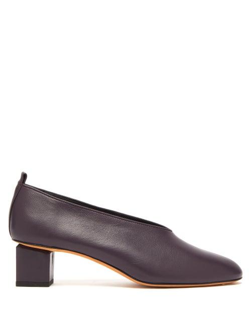 Matchesfashion.com Gray Matters - Mildred Block Heel Leather Pumps - Womens - Plum