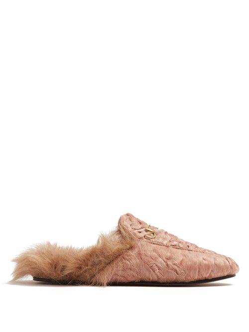 Matchesfashion.com Gucci - Princetown Shearling Lined Fur Loafers - Womens - Light Pink