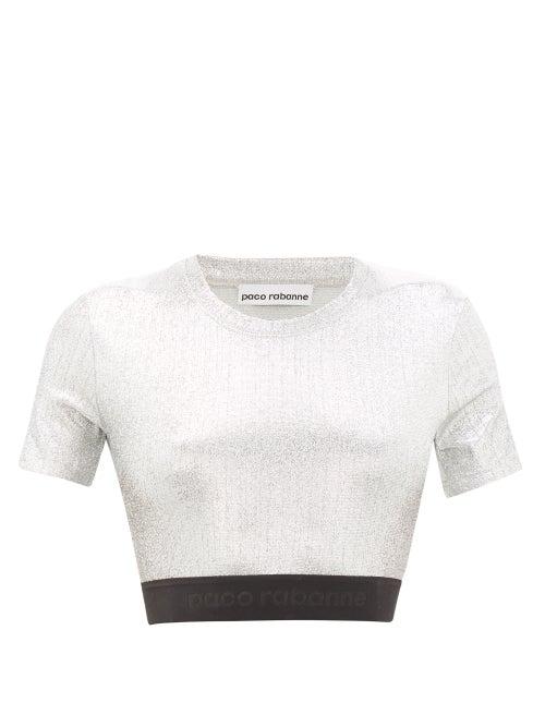 Matchesfashion.com Paco Rabanne - Logo-hem Lam Cropped Top - Womens - Silver