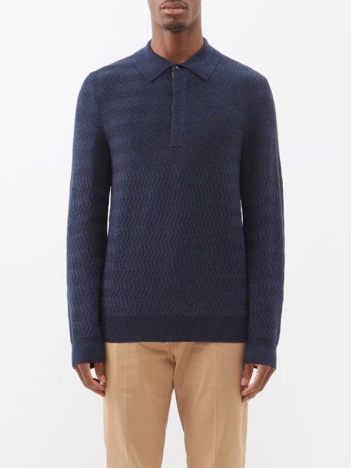 Paul Smith - Merino Long-sleeved Polo Shirt - Mens - Navy