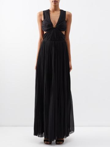 Chlo - Off-the-shoulder Pleated Silk-gauze Gown - Womens - Black