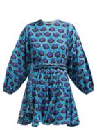 Matchesfashion.com Rhode Resort - Ella Ikat Print Flared Cotton Poplin Dress - Womens - Blue Print