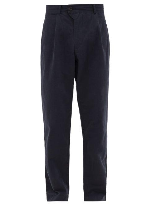 Matchesfashion.com Oliver Spencer - Eden Organic Cotton-herringbone Twill Trousers - Mens - Navy