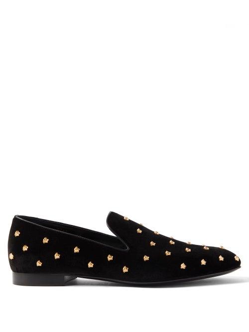 Versace - Medusa-embellished Velvet Loafers - Mens - Black Gold