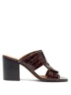 Matchesfashion.com Chlo - Candice Block-heel Crocodile-effect Leather Mules - Womens - Dark Brown