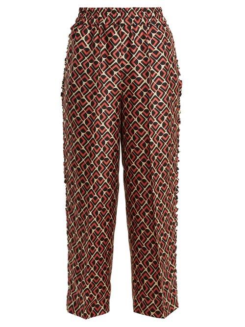 Matchesfashion.com La Doublej - Geometric Print Silk Trousers - Womens - Pink Multi