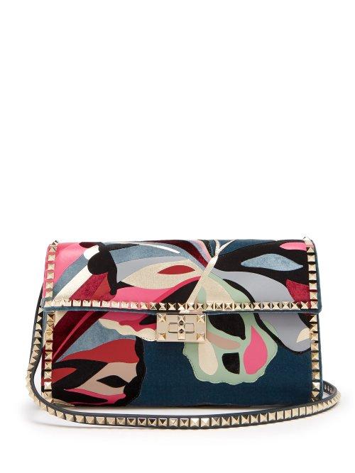 Matchesfashion.com Valentino - Rockstud No Limit Velvet And Leather Bag - Womens - Blue Multi