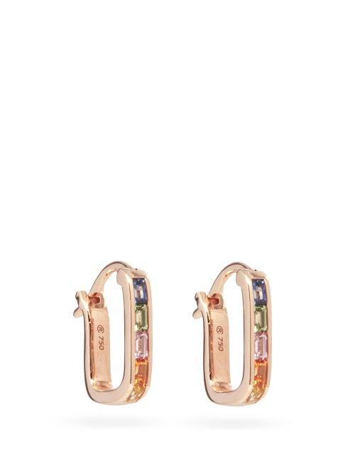 Matchesfashion.com Raphaele Canot - Sapphire & 18kt Rose-gold Hoop Earrings - Womens - Multi