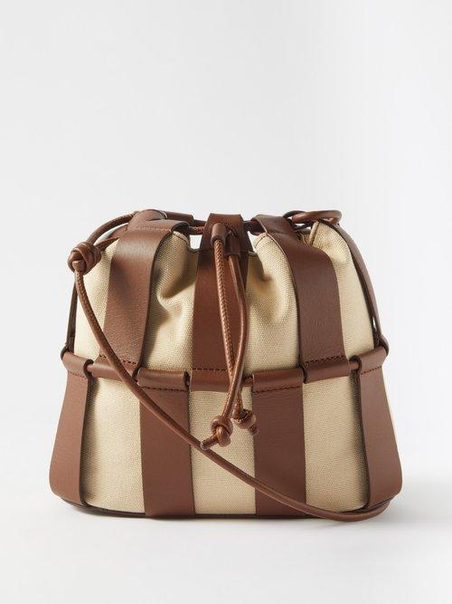 Hereu - Llinera Leather And Canvas Cross-body Bag - Womens - Tan White