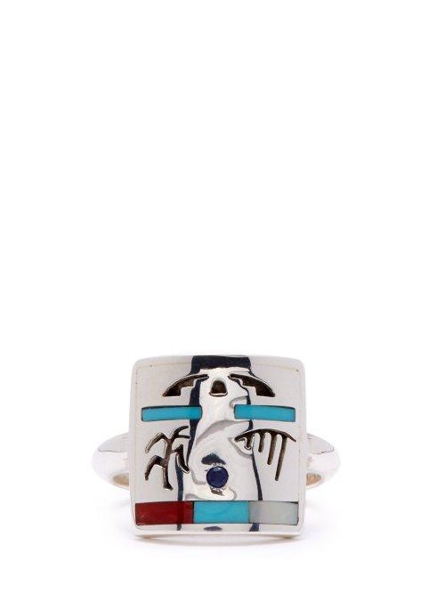 Matchesfashion.com Dineh - Medicine Engraved Stone And Sterling Silver Ring - Mens - Silver Multi