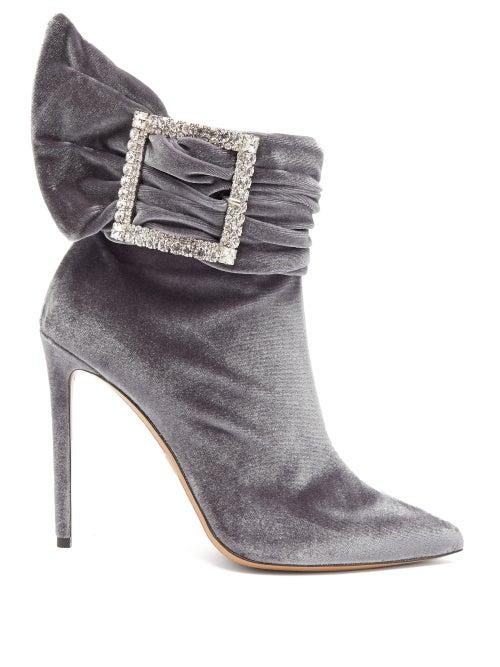 Matchesfashion.com Alexandre Vauthier - Yasmine Crystal Embellished Velvet Ankle Boots - Womens - Grey