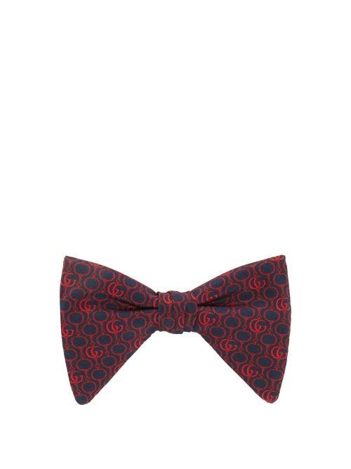 Matchesfashion.com Gucci - Horsebit And Gg Print Silk Twill Bow Tie - Mens - Navy