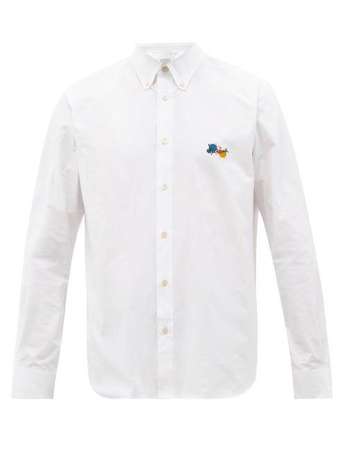 Mens Rtw Paul Smith - Paint Splatter-print Cotton-poplin Shirt - Mens - White