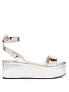 Matchesfashion.com Prada - Platform Metallic Leather Sandals - Womens - Silver