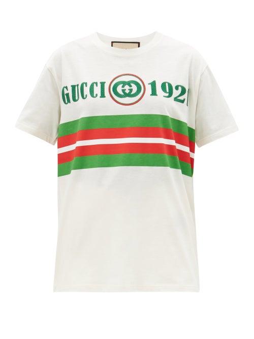 Gucci - Logo-embroidered Cotton-jersey T-shirt - Womens - White Multi