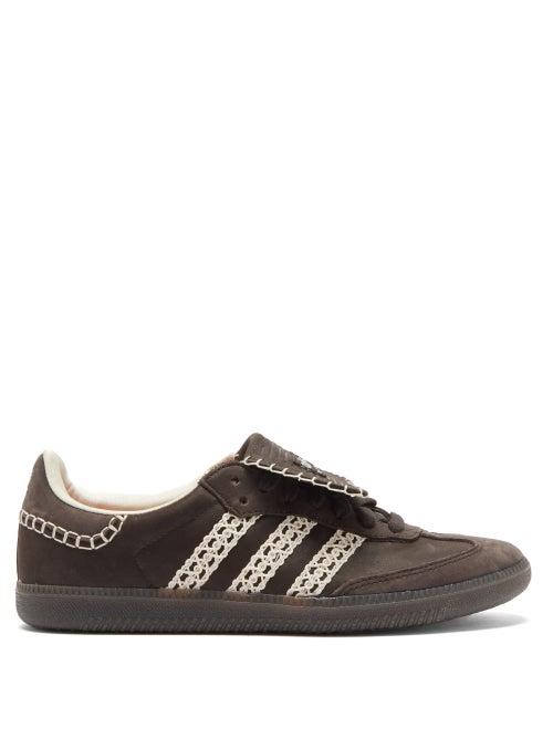 Matchesfashion.com Adidas X Wales Bonner - Samba Crochet Three-stripes Leather Trainers - Womens - Black / Cream