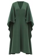 Matchesfashion.com Valentino - V-neck Cape-sleeve Silk-cady Dress - Womens - Green