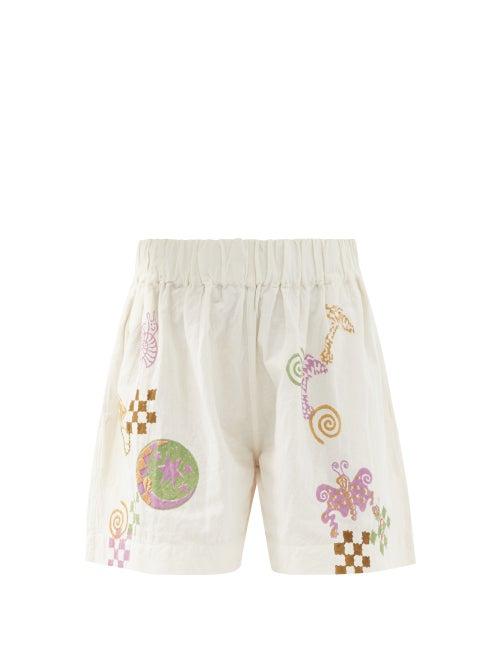 Matchesfashion.com Story Mfg. - Yearh Spiral Trip-print Organic-cotton Shorts - Womens - Ivory