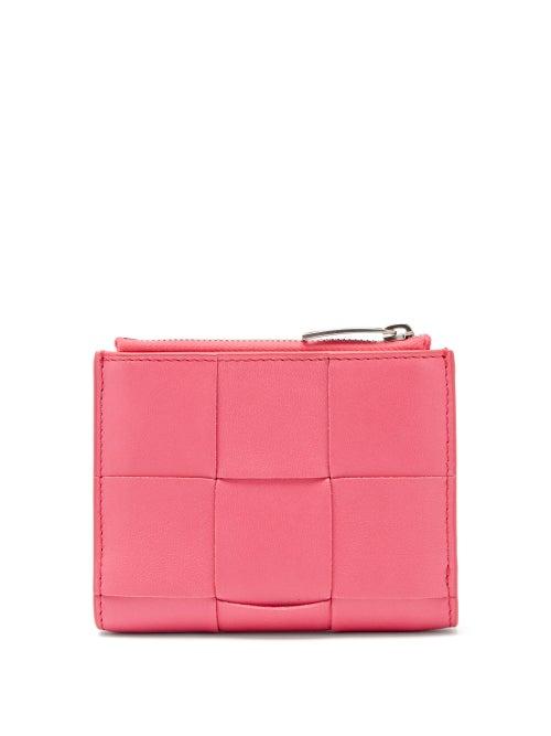 Bottega Veneta - Cassette Intrecciato-leather Bi-fold Wallet - Womens - Pink