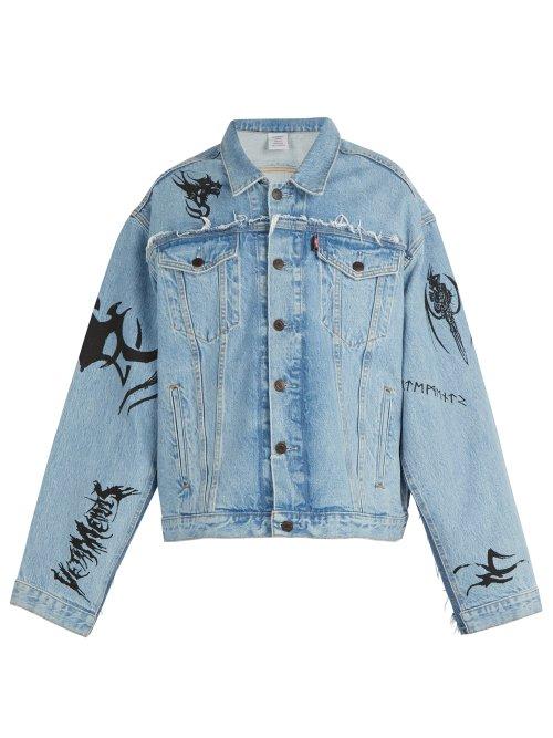 Matchesfashion.com Vetements - Tribal Print Oversized Denim Jacket - Mens - Blue