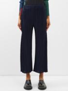 Pleats Please Issey Miyake - Cropped Technical-pleated Trousers - Womens - Dark Navy
