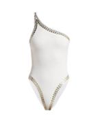 Matchesfashion.com Norma Kamali - Mio Studded One Shoulder Swimsuit - Womens - White