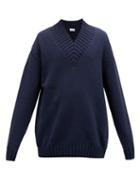 Matchesfashion.com Raey - Oversized V-neck Cotton-blend Sweater - Mens - Navy